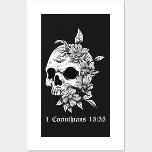 Skull with flowers 1 Corinthians 15:55 Posters and Art